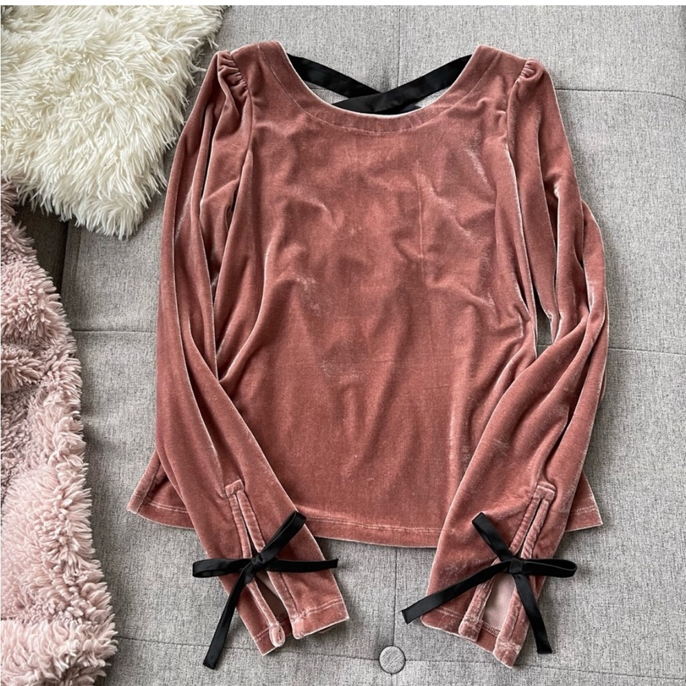 ANTHROPOLOGIE Open Laced Back Velvet Top XS - Picture 4 of 7